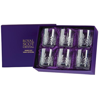 6 Royal Scot Crystal Whisky Tumblers - Highland - PRESENTATION BOXED